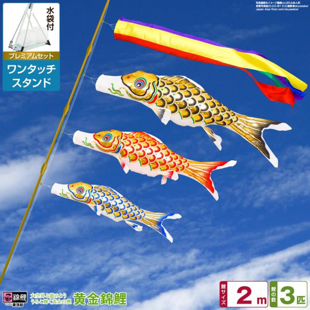 ベランダ用 こいのぼり 錦鯉 渡辺鯉黄金錦鯉 2m 6点セット ワンタッチスタンド付属 ベランダ プレミアムセット 日本鯉のぼり協会認定の通販は