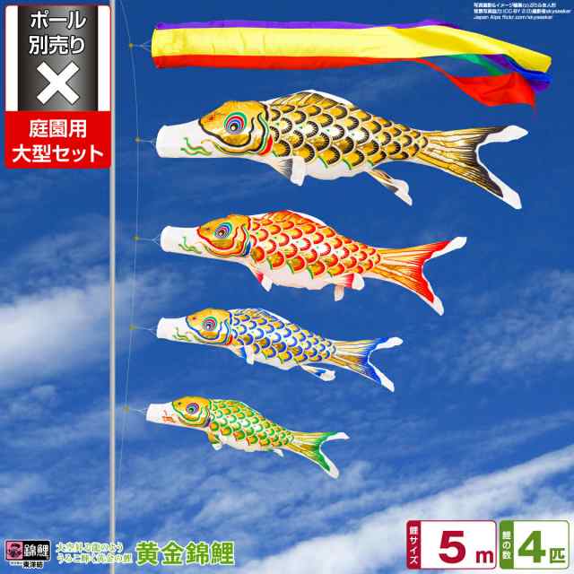 庭園用 こいのぼり 錦鯉 黄金錦鯉 5m 7点セット 庭園 大型セット 【ポール 別売】の通販は