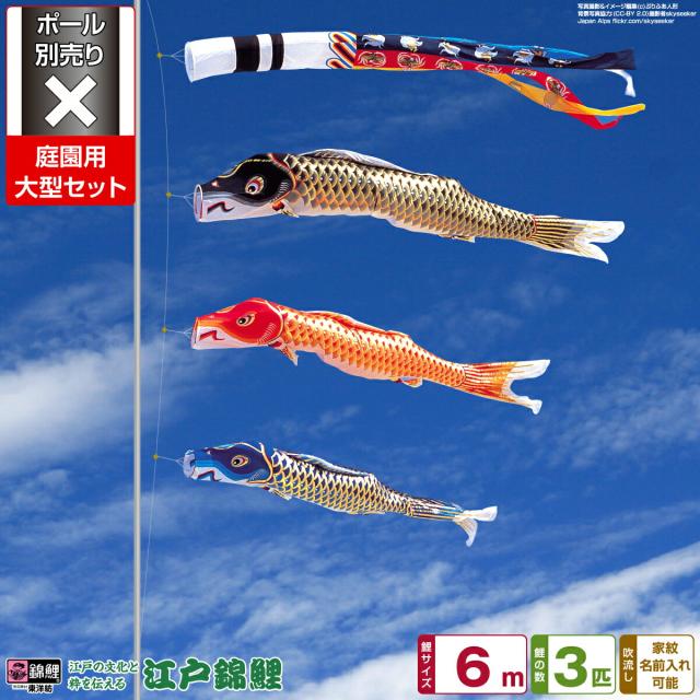 庭園用 こいのぼり 錦鯉 江戸錦鯉 6m 6点セット 庭園 大型セット 【ポール 別売】 日本鯉のぼり協会認定の通販は