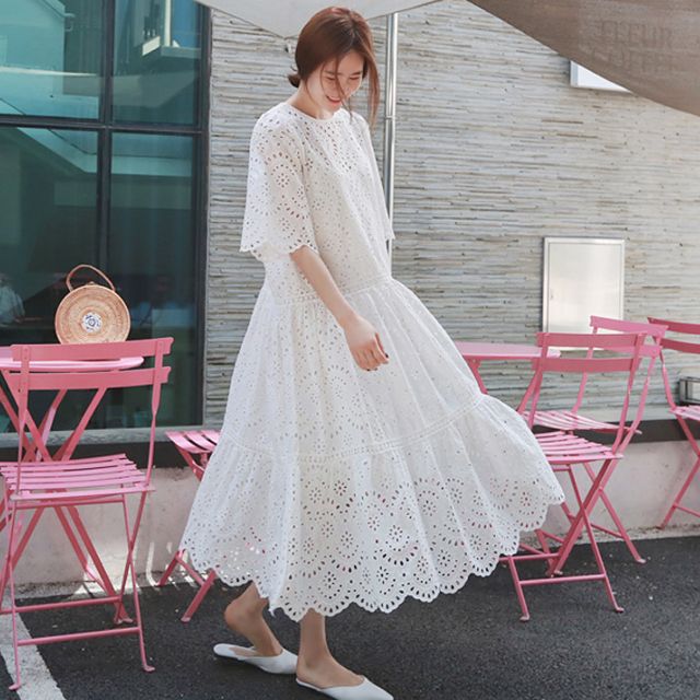 ワンピース ティアード キャミワンピ カットワークレース ロング丈 Aライン 透け感 五分袖 韓国 フェミニン 大人かわいい Mme3185の通販はau Pay マーケット ｄｒｅｓｓ ｂｉｒｄ