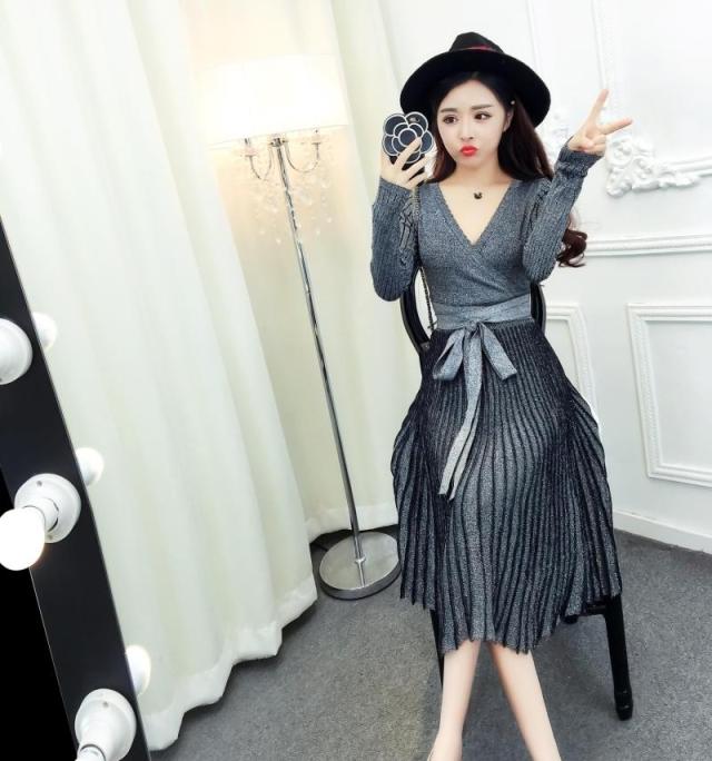 ニット ワンピース プリーツ リボン ひざ下 Vネック 長袖 フェミニン リブ フレアスカート Mme3937の通販はau Pay マーケット ｄｒｅｓｓ ｂｉｒｄ