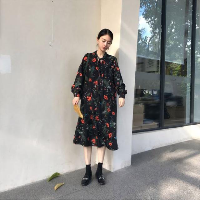 シャツワンピ 柄ワンピ 花柄レトロ ボウタイ ワンピース リボン Aライン ゆったり カジュアル Mme4302の通販はau Pay マーケット ｄｒｅｓｓ ｂｉｒｄ