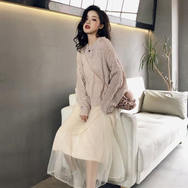 セットアップ ワンピース ニット シフォン ミモレ丈 透け感 セーター ラウンドネック 韓国 Mme4968の通販はau Pay マーケット ｄｒｅｓｓ ｂｉｒｄ