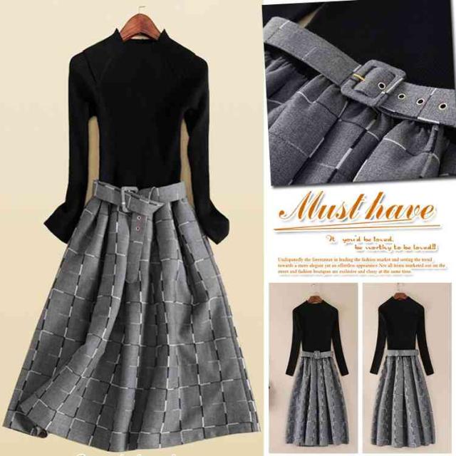 チェック柄とドレッシーな腰ベルトがアクセント グレンチェックワンピース ロング リブニット 切り替え パーティードレス 結婚式の通販はau Pay マーケット Sweet Peace