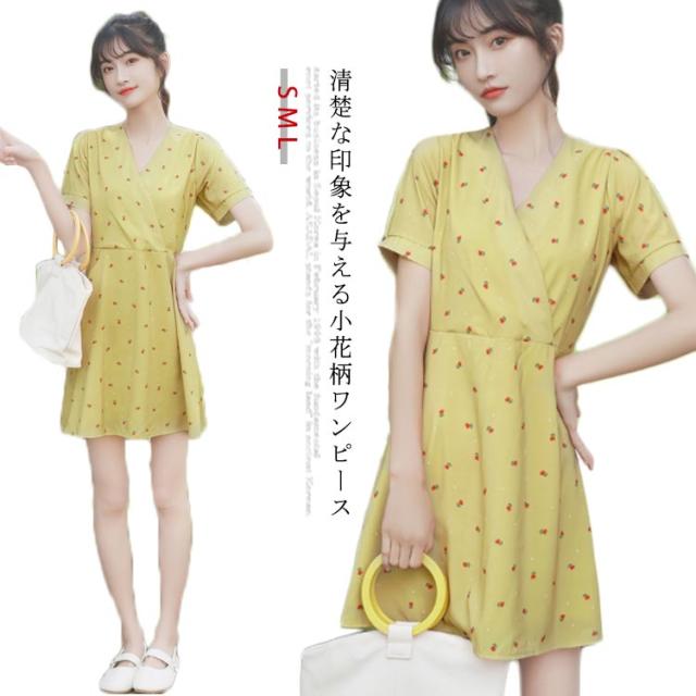 ワンピース レディース 膝丈ワンピース 小花柄ワンピース 半袖ワンピース フレア裾 Vネック フレア裾 カシュクール 清楚 可愛の通販はau Pay マーケット Sweet Peace