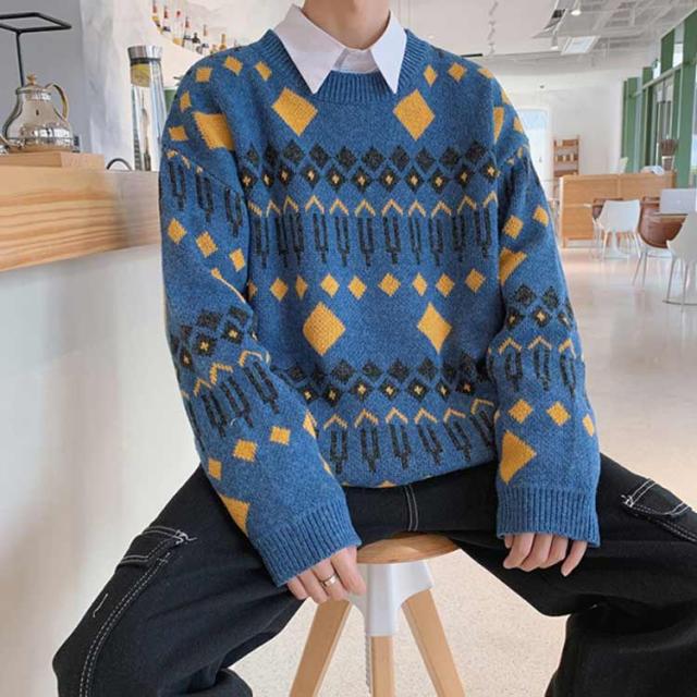 エスニック風 ニット クルーネック 長袖 秋冬 オーバーサイズ ニット セーター Uネック 北欧風 ニットセーター メンズ 厚手の通販はau Pay マーケット Sweet Peace