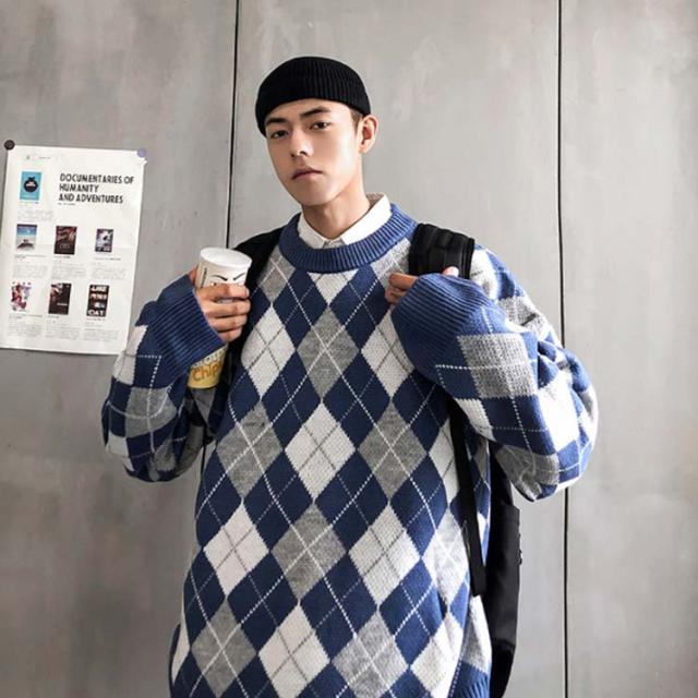菱柄 ニットセーター Uネック 防寒 チェック柄 ニット セーター メンズ オーバーサイズ ニット クルーネック 長袖 秋冬 厚の通販はau Pay マーケット Sweet Peace