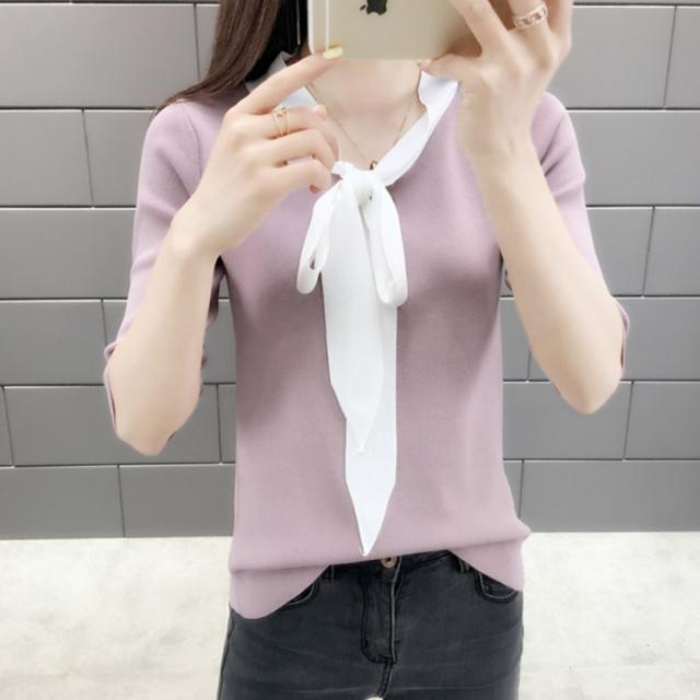 ニットセーター トップス レディース 5分袖 切り替え ニットソー 薄手 秋物 春物 セーター エレガント 上品 オフィス Olの通販はau Pay マーケット Sweet Peace