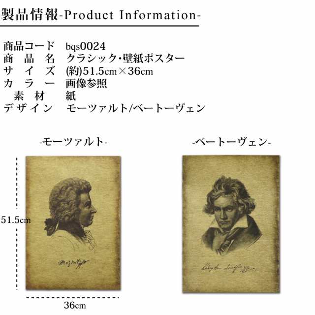 クラシック 作曲家 壁紙 ポスター 51 5cm 36cm ベートーヴェン モーツァルト 肖像画 装飾画 装飾 インテリア 絵画 ウォールの通販はau Pay マーケット ｆｒａｎｎｙ ｚｏｏｅｙ