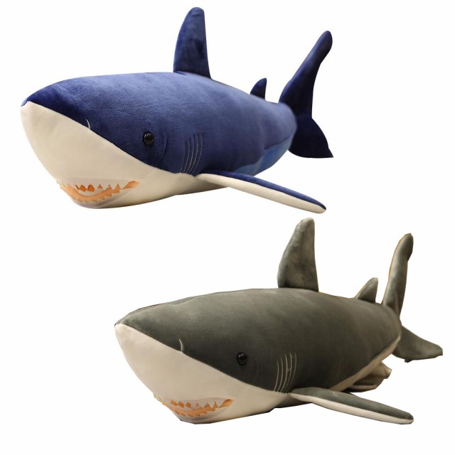 サメ ぬいぐるみ クッション 60cm ブルー グレー シャーク 鮫 海 格好