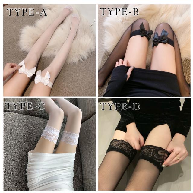 ストッキング リボン レース フリル 破れ オーバーニー