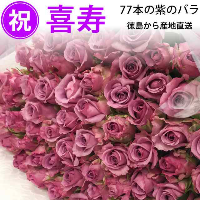 喜寿祝い 77本のバラの花束 紫色 50cm 77本 無料ラッピング 産地直送 全国 送料無料 紫のバラ 長寿祝い 77歳 喜寿祝い 77才 七十七歳 の通販はau Pay マーケット ありがとうわくわくの 阿波の産直便