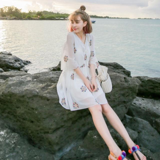 激安 夏物1000円セール 新作 Newitem 4サイズ 刺繍入りｖネックかわいいシフォンワンピース チュニック レディースの通販はau Pay マーケット Newimage