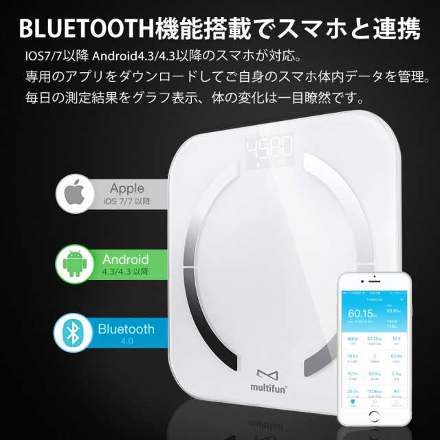 体重計 体脂肪 体組成計 Bluetooth搭載 アプリ スマホ連動 体組成計体重計 体重体組成計 ヘルスメーター デジタル 薄型 新生活 新生活家の通販はau Pay マーケット Whitebang