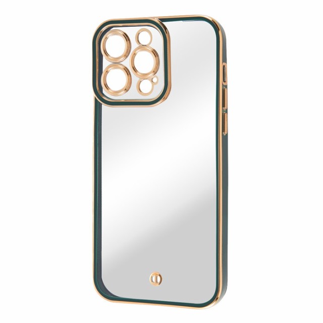 iPhone14ProMax ケース メタリックフレーム グリーン ゴールド