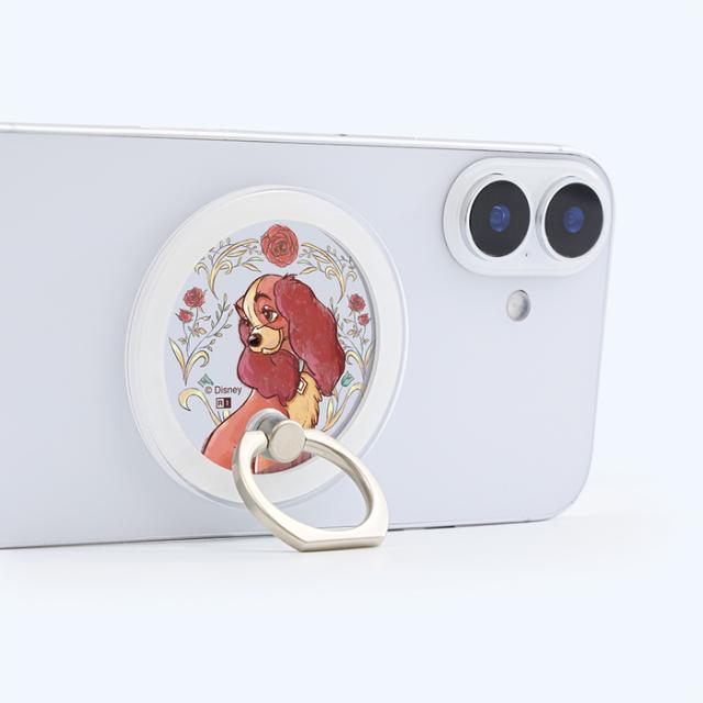 マグネットリング レディ わんわん物語 ディズニー キャラクター かわいい マグネット 着脱簡単 全機種 マルチ 対応 ホールドリング スマホ スタンド 動画視聴 スマホリング