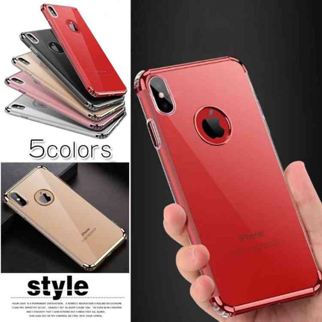 スマホカバー Iphone X用 黒 赤 シルバー ゴールド ピンク 透明 ポリカーボネート Tpu メッキ加工 ストラップホーの通販はau Wowma ｓｕｎｆｌｏｗｅｒ