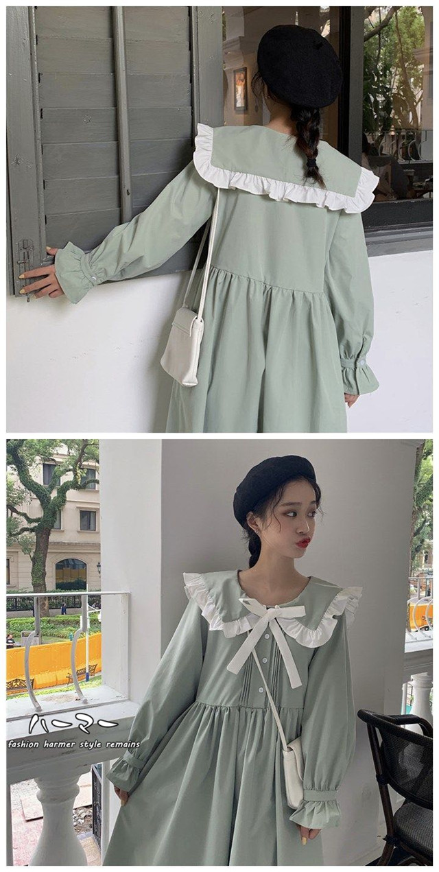 送料無料 秋新作 少女風 森ガール きれい 学生 原宿系 可愛い Aライン ワンピース 蝶結びリボン 無地 膝下丈 フリル ワンピの通販はau Pay マーケット ミニョン