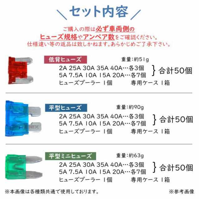 待望☆】 ヒューズ 50個 セット 低背 平型 平型ミニ 10種 ヒューズ