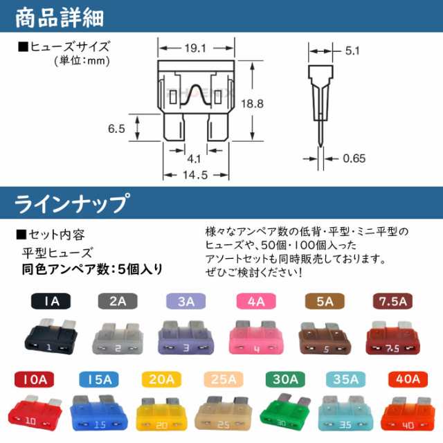 平型ヒューズ ブレード 5個 セット車 電装品 保護 文字入り 1A 2A 3A 4A 5A 7.5A 10A 15A 20A 25A 30A 35A  40A 交換 メンテナンス 汎用の通販はau PAY マーケット - 株式会社フェニックス