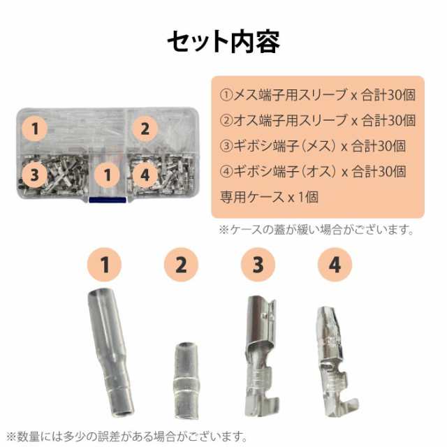 ギボシ端子 丸型 絶縁スリーブ 30組セット オス メス 120個 配線 電工 圧着 端子 車 バイク 修理の通販はau PAY マーケット -  株式会社フェニックス