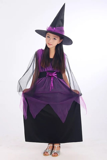 ハロウィン　コスプレ 魔女 紫 ウィッチ キッズ ドレス 100cm ドレス