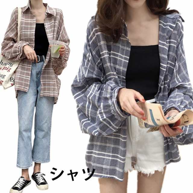 チェック柄 レディース シャツアウター シャツ カジュアルシャツ チェックシャツ 柄シャツ ロングシャツ 長袖 ゆったり ゆるシの通販はau Pay マーケット Makey