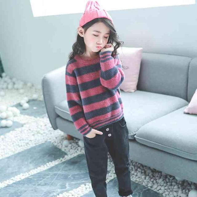 長袖 ニット セーター もこもこ ボーダー柄 フェイクファー 子供服 ニットセーター 女の子 クールネック ニットトップス 子供の通販はau Pay マーケット Makey