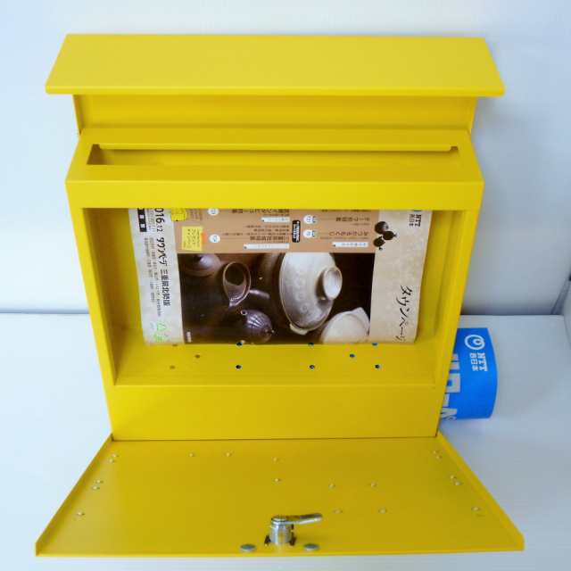 郵便ポスト郵便受けおしゃれ可愛い北欧メールボックス壁掛け大型デザイン鍵付きマグネット　イエロー黄色ポストpm234