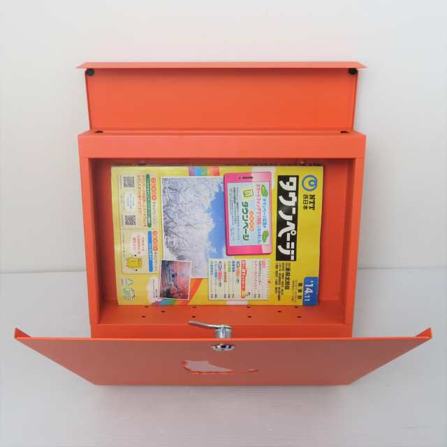 郵便ポスト郵便受けおしゃれかわいい人気北欧大型メールボックス 壁掛け鍵付きマグネット付きオレンジ色ポストpm384