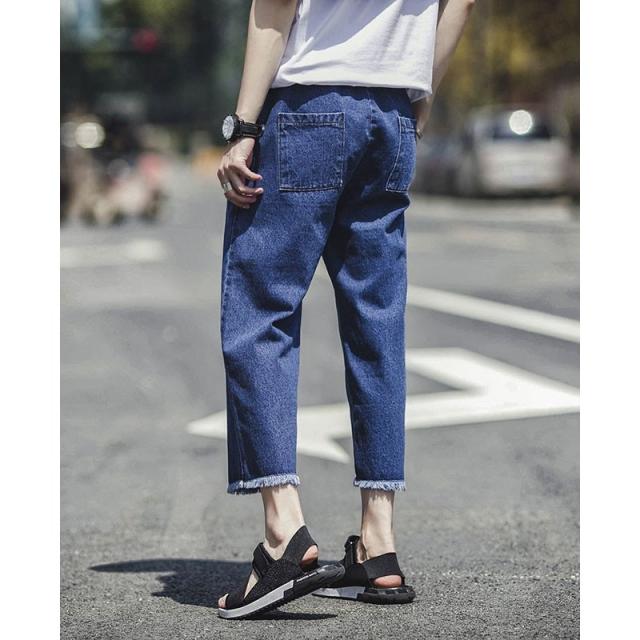 送料無料ガウチョパンツ メンズ デニムパンツ ストレートパンツ 裾カット ウエストゴム ジーンズ 切りっぱなしデニム ボトムスの通販はau Pay マーケット Santoreido
