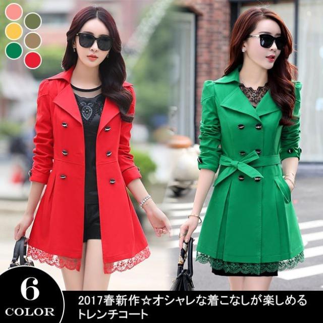 送料無料コート トレンチコート 春 レディース フレアトレンチコート レース裾 ロング丈 スプリングコート チェスターコート の通販はau Pay マーケット Santoreido