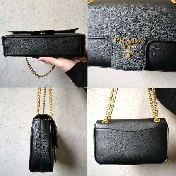 Prada 1BD193 Saffiano Pattina Chain Crossbody Nero 