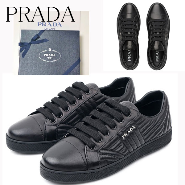 新品 正規品 送料無料 ギフト包装無料 Prada プラダ 1足ほしい 履き心地 人気のブラック レザー スニーカー レディース 女性 ギフの通販はau Pay マーケット ワールドクローゼット