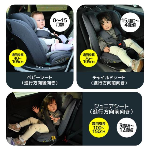チャイルドシート 新生児 0歳〜12歳頃 360度回転式 40〜150cm ジュニア 