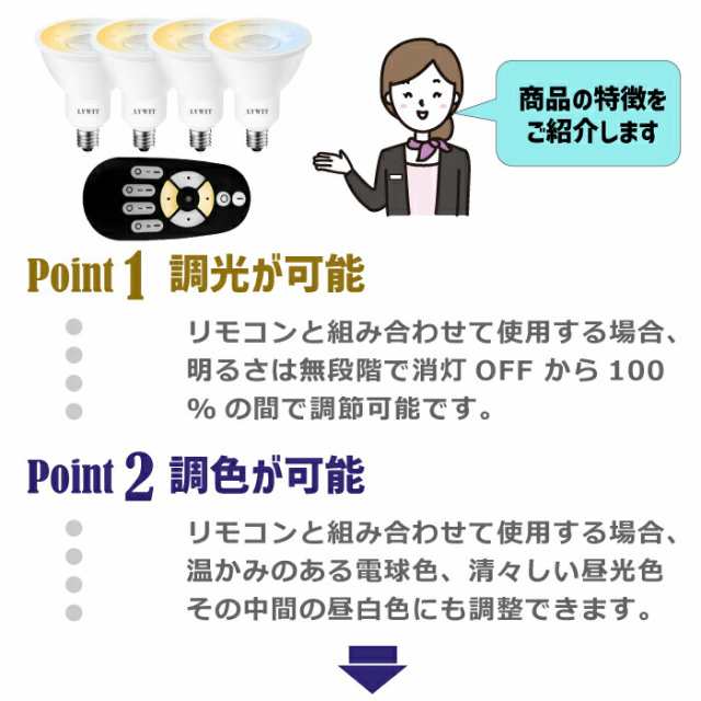 LED電球 スポットライト E11口金 4個セット 調光 調色 リモコン付き 6W