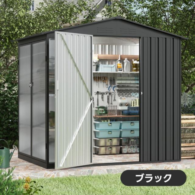 温室付き 大型物置 屋外スチール製 約2400L 大容量 可動棚付き 大型収納庫 おしゃれ 防水仕様 防錆 組立式 W180D121H180cm ガーデニング収納庫 屋外収納庫 鍵付き ガーデンハウス アルミフレーム 日よけ透明パネル 園芸用品収納 ベランダ 庭用_13