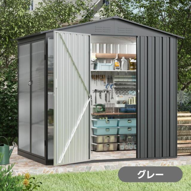 温室付き 大型物置 屋外スチール製 約2400L 大容量 可動棚付き 大型収納庫 おしゃれ 防水仕様 防錆 組立式 W180D121H180cm ガーデニング収納庫 屋外収納庫 鍵付き ガーデンハウス アルミフレーム 日よけ透明パネル 園芸用品収納 ベランダ 庭用_14