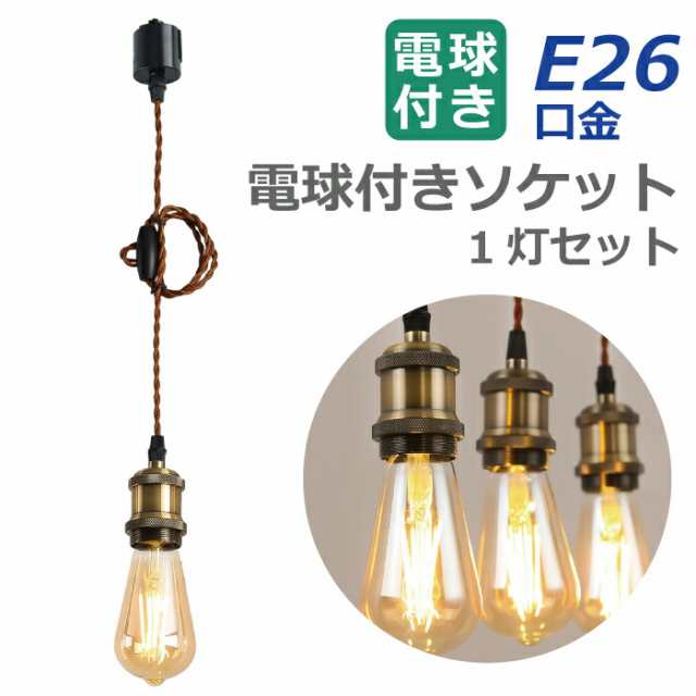 ペンダントライト E26口金 1灯セット LED電球付き エジソン電球 60W形