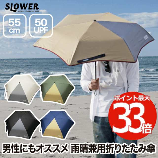 日傘 折りたたみ 晴雨兼用 軽量 SLOWER UVカット UPF50 折りたたみ傘