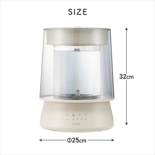 【2026年1月末発送予定】スチーム加湿器 上部給水式 大容量 2.6L ガラス おしゃれ QUADS 透明 洋室17畳対応 静音 高加湿 加熱式 安全機能付き LEDライト チャイルドロック付き 上から給水 うるおい 乾燥対策 インテリア 木造10畳 便利 簡単 リビング オフィス 寝室 冬家電