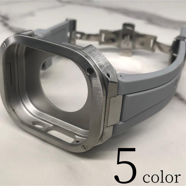 グレー★アップルウォッチバンド ラバーベルト カバー　ステンレス Apple Watch ケース 49mm ウルトラ　ultra メンズ レディースの通販は 13,800円