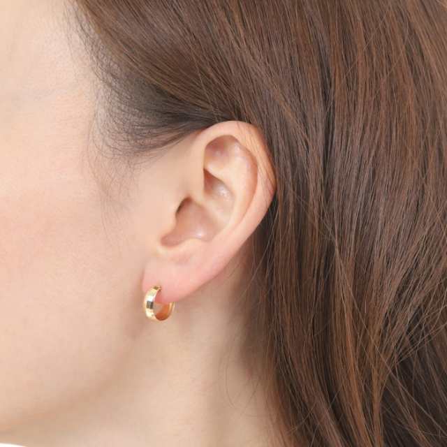 18金 K18 フープ ピアス ミラーカット 月甲 5×13mm 両耳 ゴールド