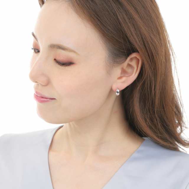 フープ ピアス ミラーカット 月甲 5×13mm 両耳 ホワイトゴールド