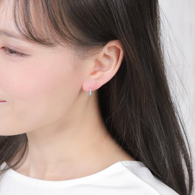 18金 フープピアス トルコ石 ターコイズ 両耳 K18 18k ゴールド リング ピアス メンズ レディース_7