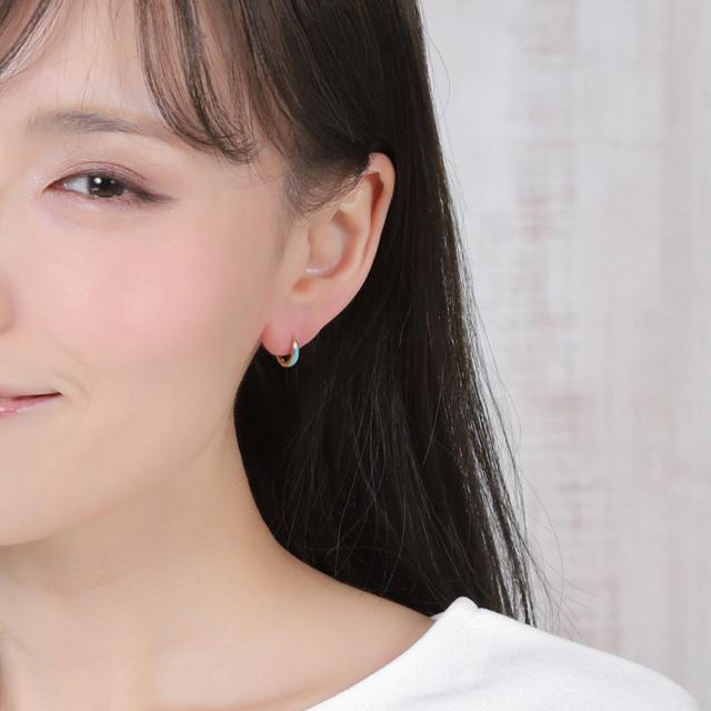 18金 フープピアス トルコ石 ターコイズ 両耳 K18 18k ゴールド リング ピアス メンズ レディース_8
