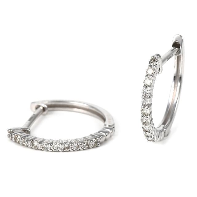 18金 フープピアス ダイヤモンド 0.2ct ホワイトゴールド 1.4×16.2mm メンズ レディース リング ピアス_1