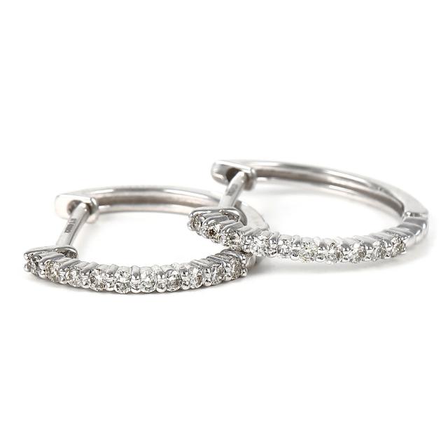 18金 フープピアス ダイヤモンド 0.2ct ホワイトゴールド 1.4×16.2mm メンズ レディース リング ピアス_2