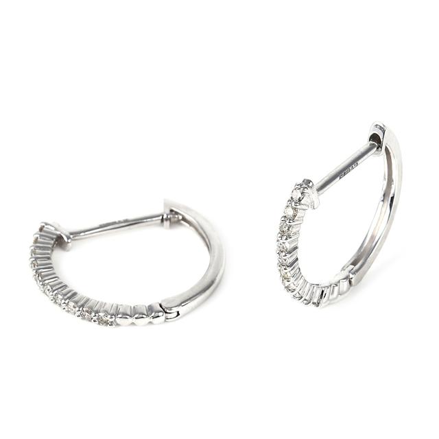 18金 フープピアス ダイヤモンド 0.2ct ホワイトゴールド 1.4×16.2mm メンズ レディース リング ピアス_3