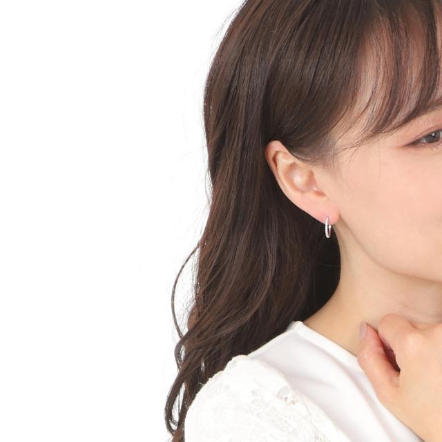 18金 フープピアス ダイヤモンド 0.2ct ホワイトゴールド 1.4×16.2mm メンズ レディース リング ピアス_8